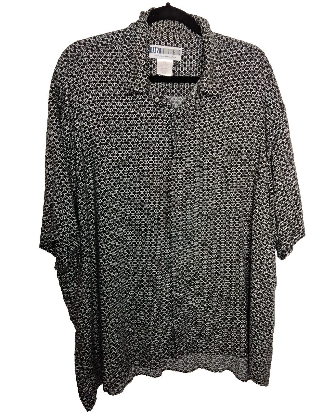 Vintage Untied Men's Shirt Short Sleeved Button Down Black and white 2X 2XL XXL
